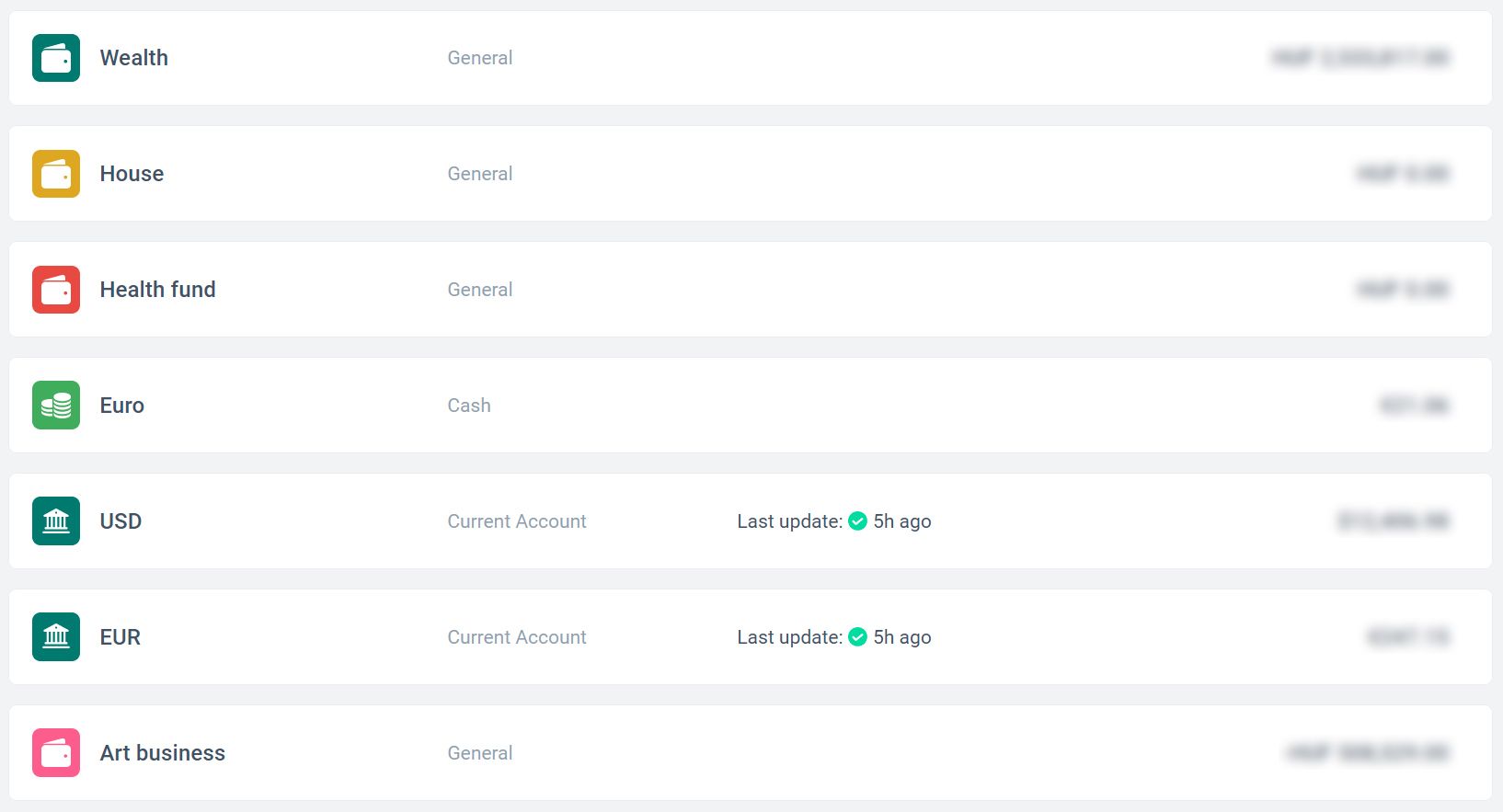 Screenshot of my accounts in the Wallet app